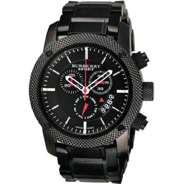 Burberry Sport Chronograph Black Dial Black Steel Strap Watch for Men - BU7703