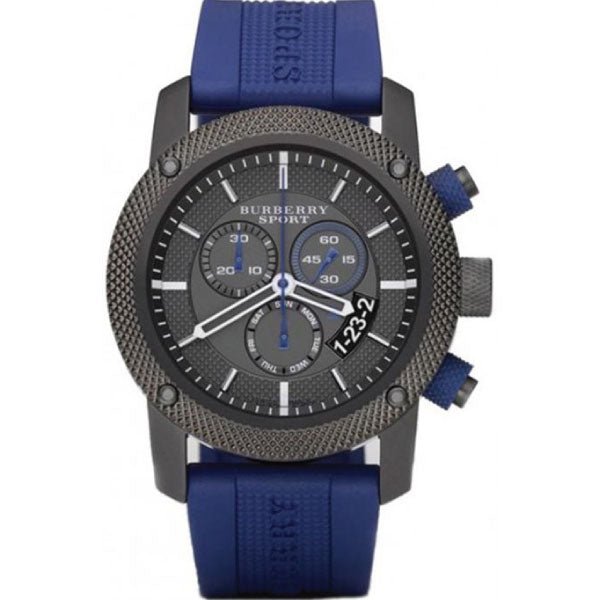 Burberry Sports Chronograph Black Dial Blue Rubber Strap Watch for Men - BU7714
