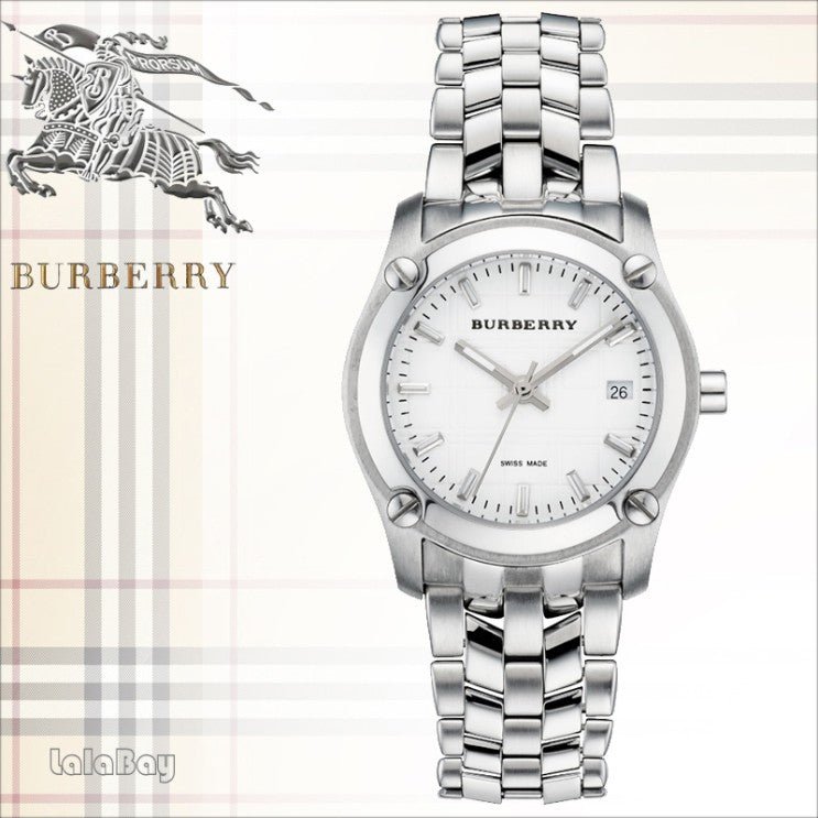 Burberry Heritage Check White Dial Silver Steel Strap Watch for Women - BU1853