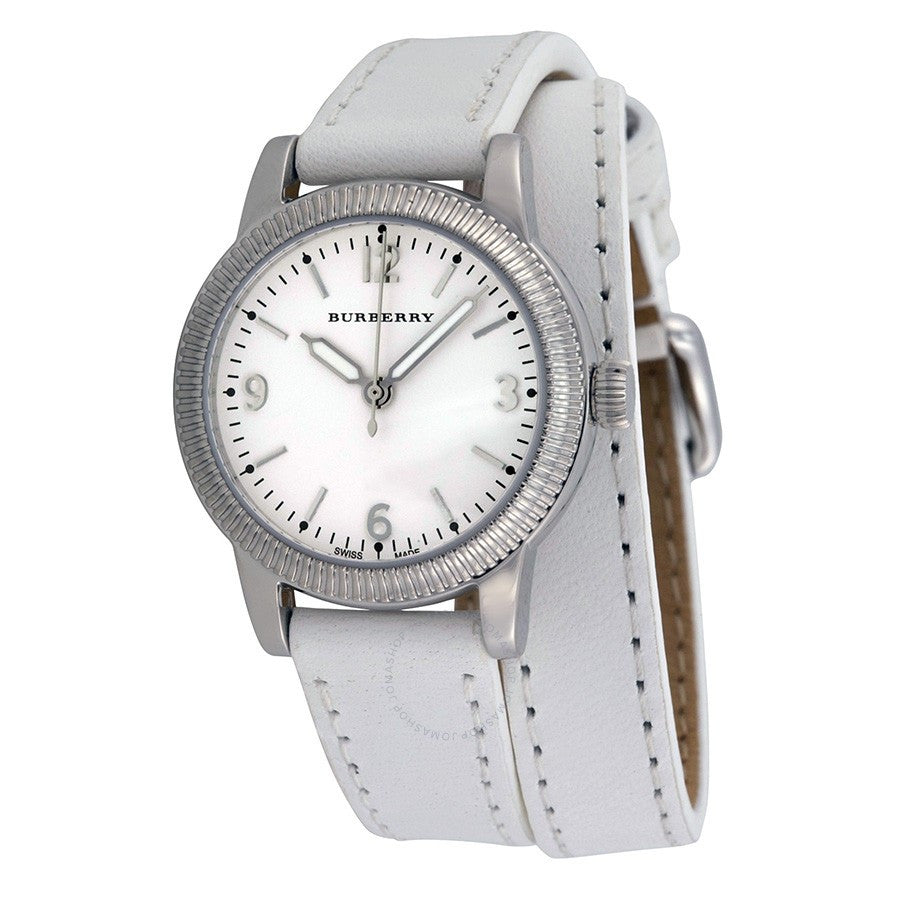 Burberry Utilitarian White Dial White Leather Strap Watch for Women - BU7846