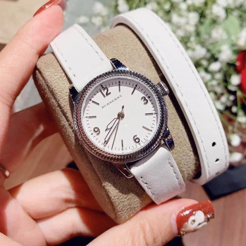 Burberry Utilitarian White Dial White Leather Strap Watch for Women - BU7846