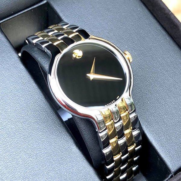 Movado Veturi Quartz Black Dial Two Tone Steel Strap Watch for Men - 0606932
