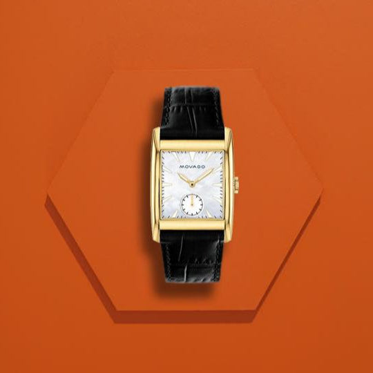 Movado Heritage Mother of Pearl White Dial Black Leather Strap Watch For Women - 3650050