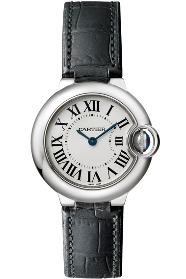 Cartier Ballon Bleu Silver Dial Black Leather Strap Watch for Women - W69018Z4