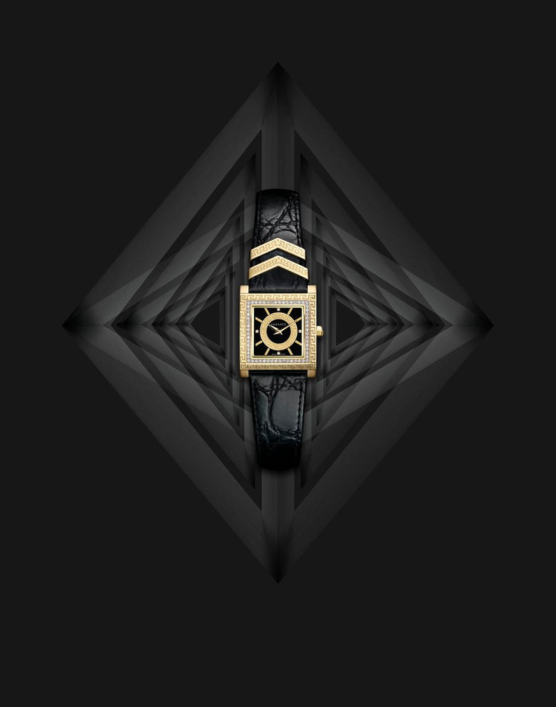 Versace VD-25 Diamonds Black Dial Black Leather Strap Watch for Women - VQF020015