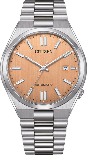 Citizen Tsuyosa Automatic Salmon Orange Dial Silver Steel Strap Watch For Men - NJ0159-86Z