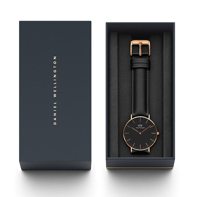 Daniel Wellington Classic Sheffield Black Dial Black Leather Strap Watch For Women - DW00100139