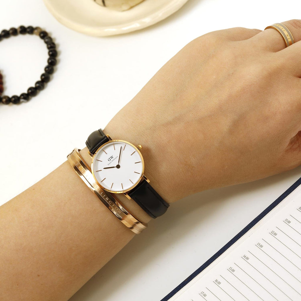 Daniel Wellington Classic Petite Sheffield White Dial Black Leather Strap Watch For Women - DW00100230