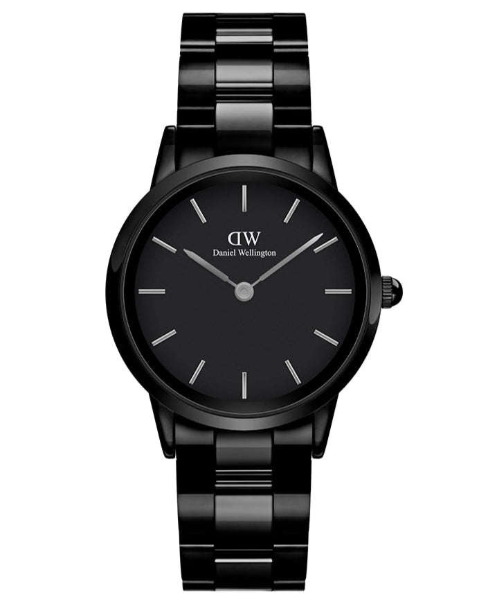 Daniel Wellington Iconic Link Ceramic Black Dial Black Steel Strap Watch For Women - DW00100414