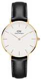 Daniel Wellington Classic Petite Sheffield White Dial Black Leather Strap Watch For Women - DW00100230