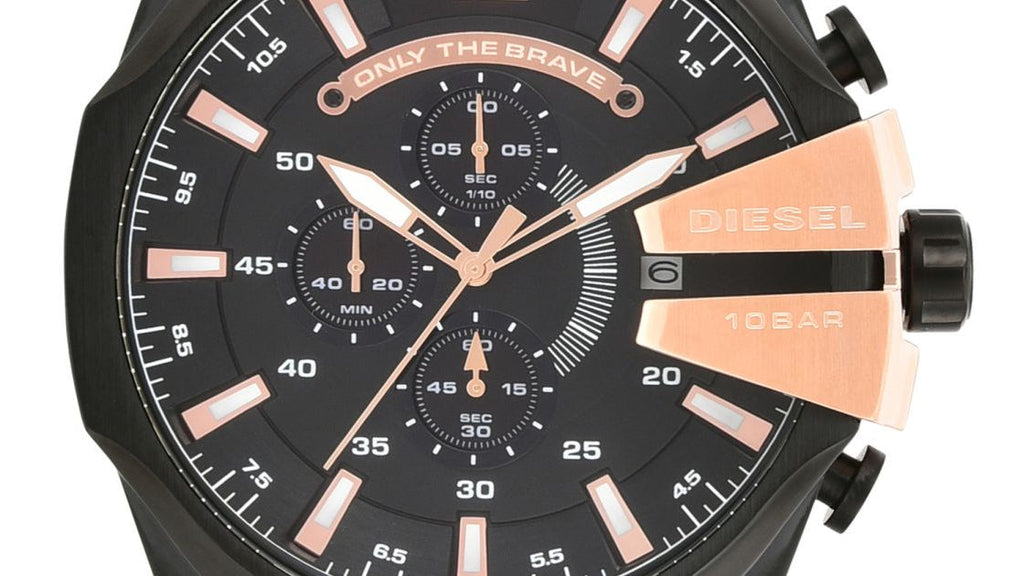 Diesel Mega Chief Chronograph Black Dial Black Steel Strap Watch For Men - DZ4309