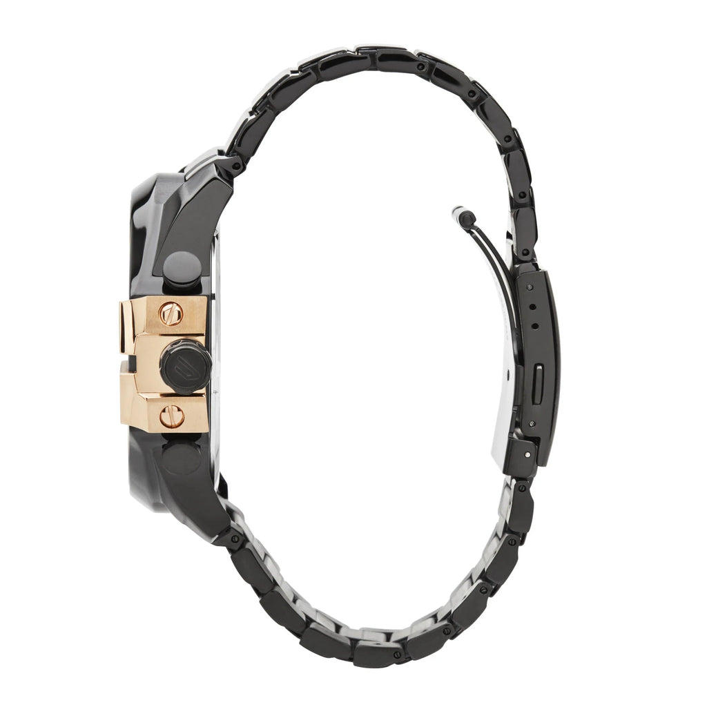 Diesel Mega Chief Chronograph Black Dial Black Steel Strap Watch For Men - DZ4309