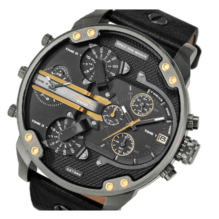 Diesel Mr Daddy 2.0 Chronograph Black Dial Black Leather Strap Watch For Men - DZ7348