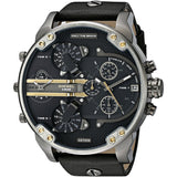 Diesel Mr Daddy 2.0 Chronograph Black Dial Black Leather Strap Watch For Men - DZ7348