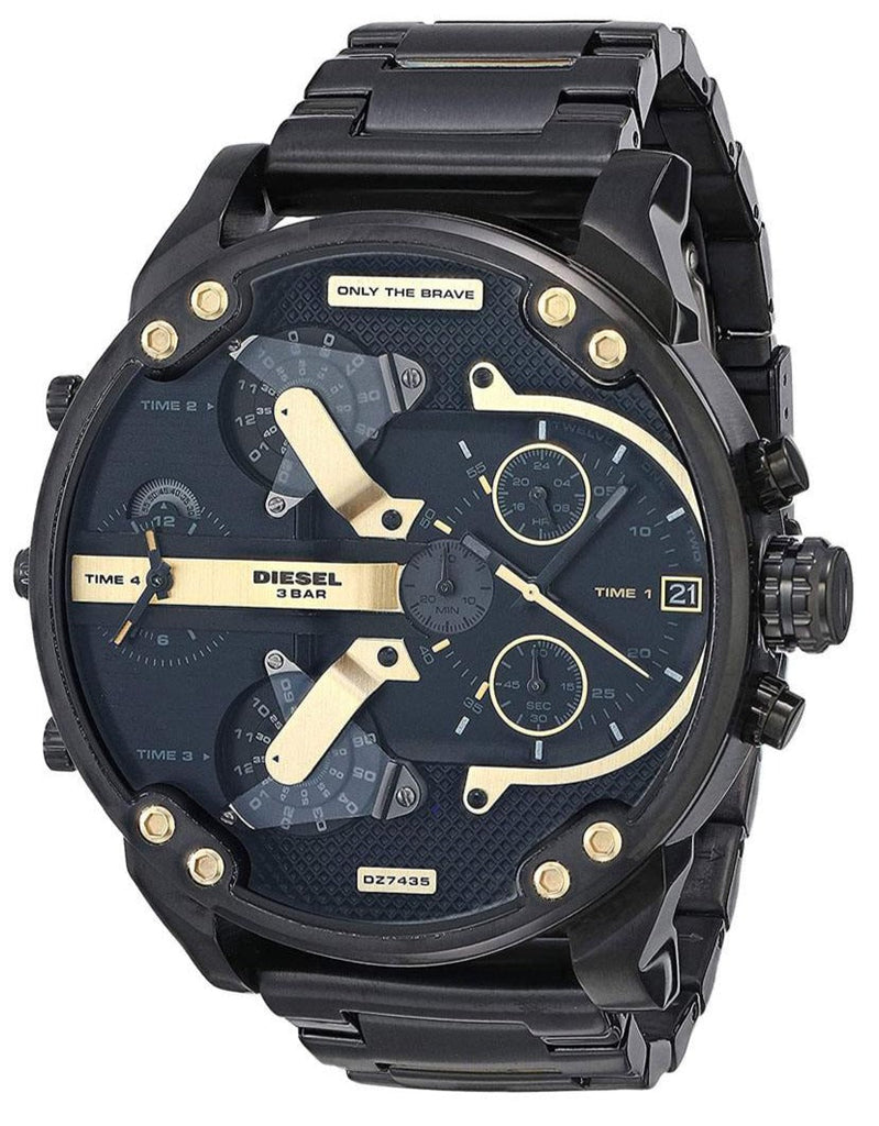 Diesel Big Daddy Chronograph Black Dial Black Steel Strap Watch For Men - DZ7312
