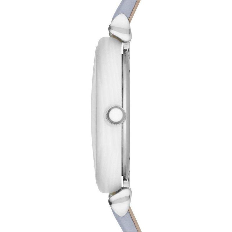 Emporio Armani Gianni T-Bar Mother Of Pearl White Dial Grey Leather Strap Watch For Women - AR11039