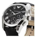 Emporio Armani Valente Chronograph Black Dial Black Leather Strap Watch For Men - AR1633