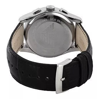 Emporio Armani Valente Chronograph Black Dial Black Leather Strap Watch For Men - AR1633