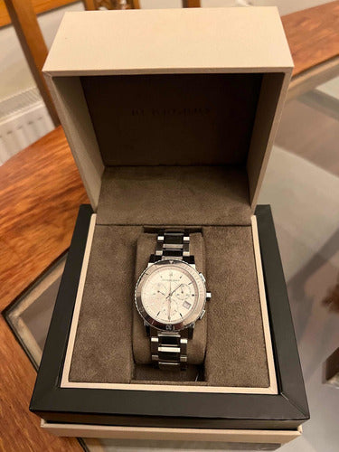 Burberry City Chronograph White Dial Silver Steel Strap Watch For Women - BU9700