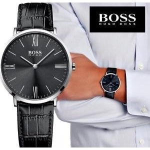 Hugo Boss Jackson Black Dial Black Leather Strap Watch for Men - 1513369