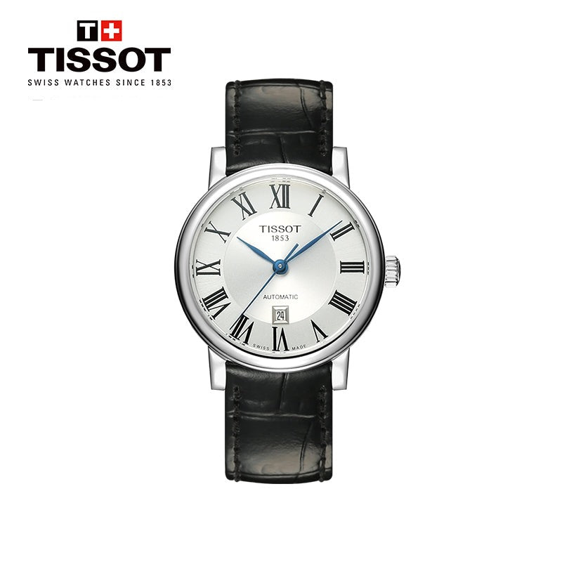 Tissot Carson Premium Automatic Lady Silver Dial Black Leather Strap Watch for Women - T122.207.16.033.00