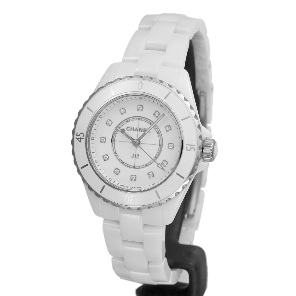 Chanel J12 Quartz Diamonds White Dial White Steel Strap Watch for Women - J12 H5703