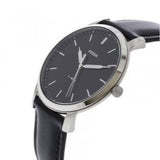 Fossil The Minimalist Three Hand Black Dial Black Leather Strap Watch for Men - FS5398