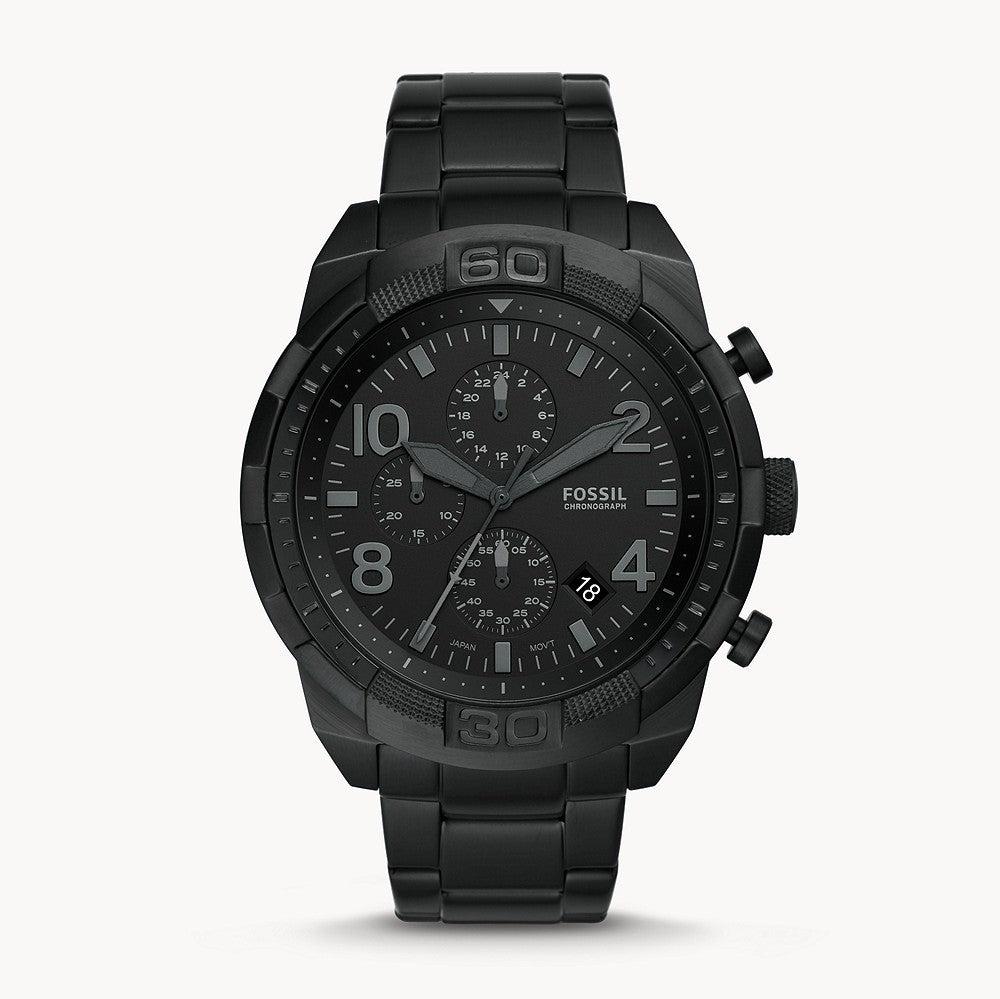 Fossil Bronson Chronograph Black Dial Black Steel Strap Watch for Men - FS5712