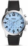 Fossil Pilot Chronograph Sky Blue Dial Black Leather Strap Watch for Men - FS5162