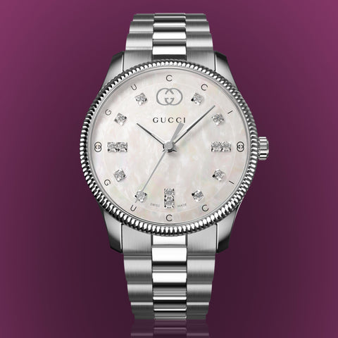 Gucci G Timeless Diamonds White Dial Silver Steel Strap Watch for Women - YA1265064