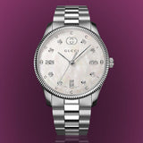 Gucci G Timeless Diamonds White Dial Silver Steel Strap Watch for Women - YA1265064