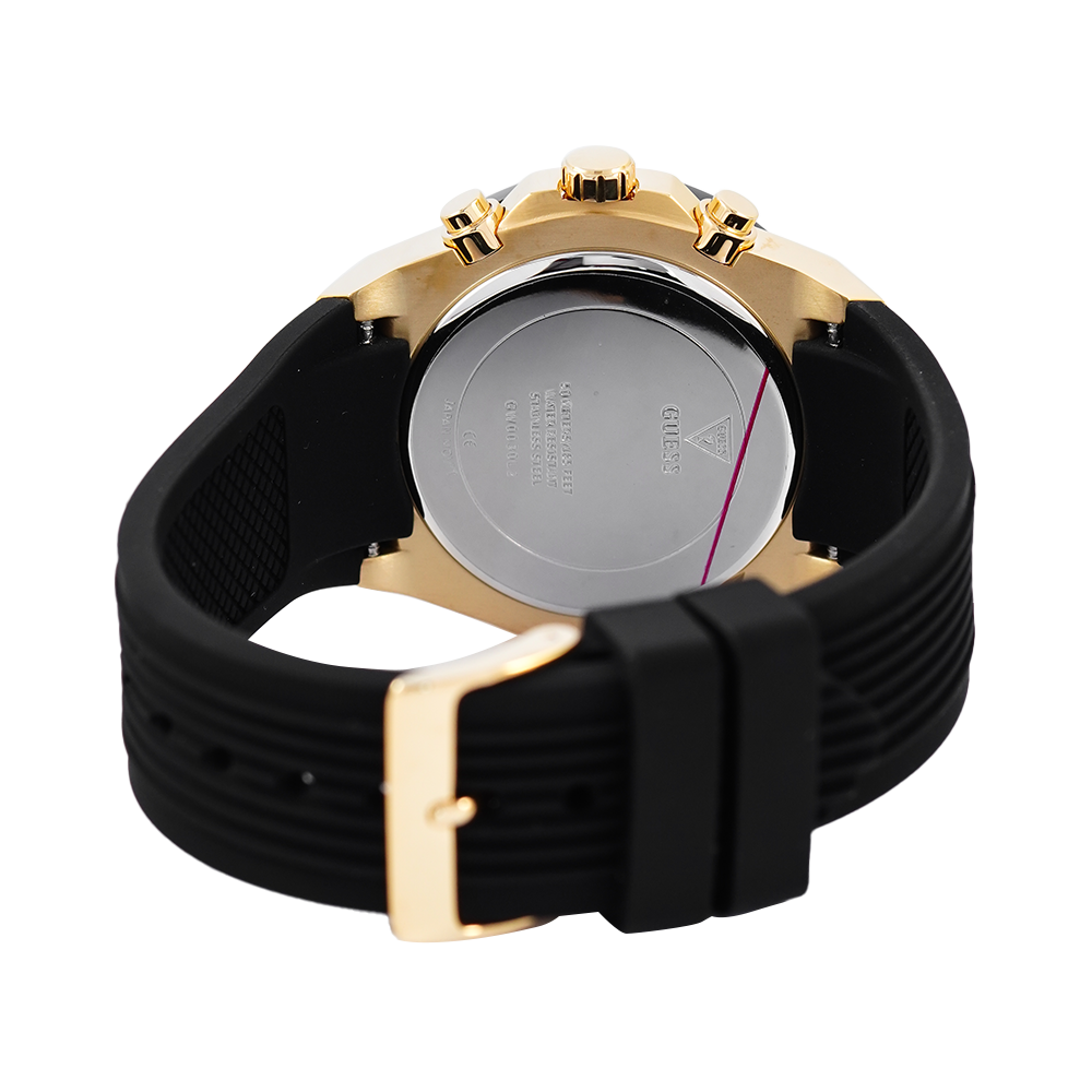Guess Athena Gold Dial Black Rubber Strap Watch For Women - GW0030L2