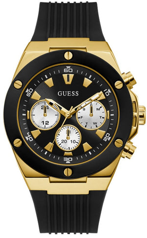 Guess Poseidon Chronograph Black Dial Black Rubber Strap Watch for Men - GW0057G1