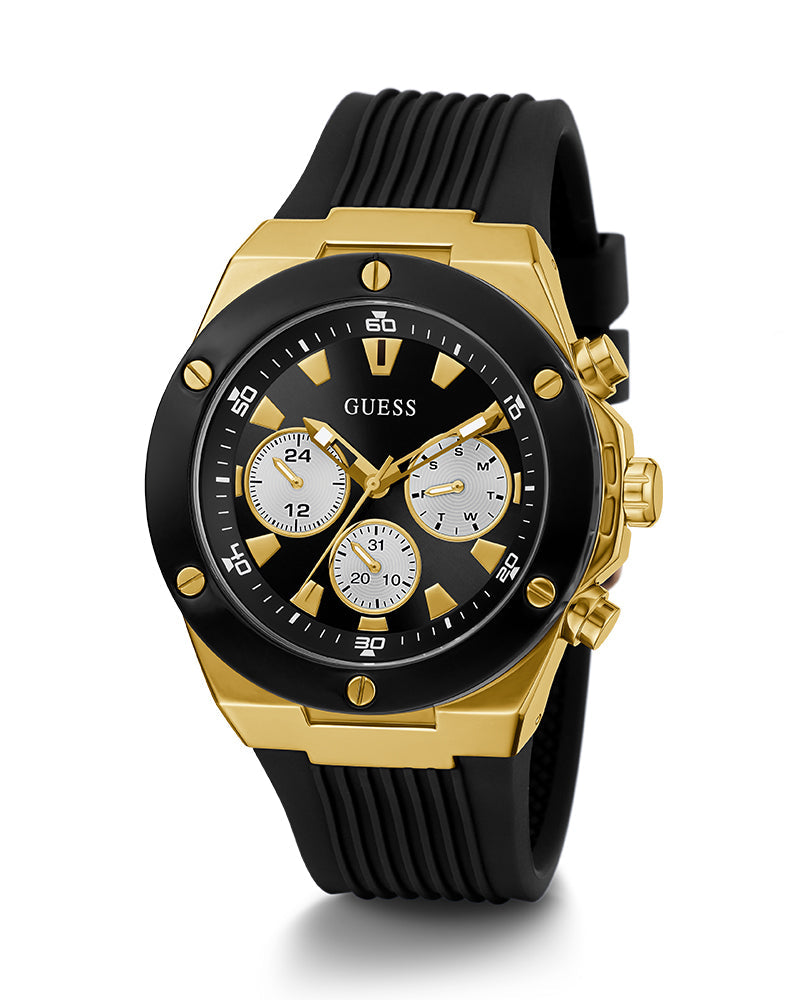 Guess Poseidon Chronograph Black Dial Black Rubber Strap Watch for Men - GW0057G1