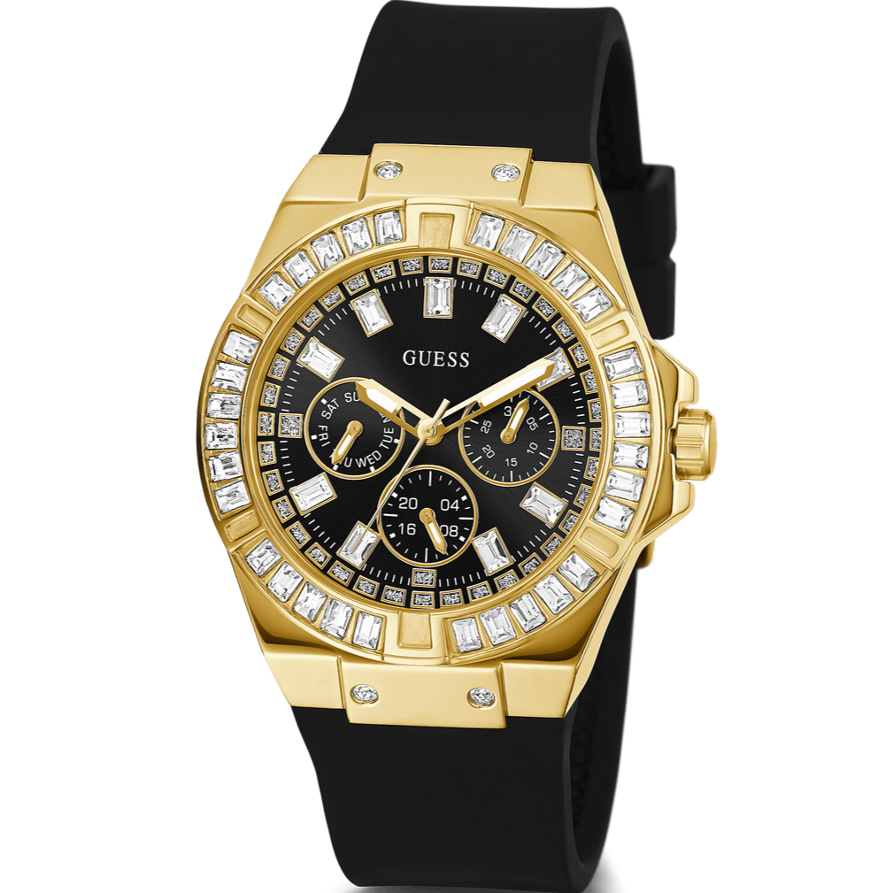 Guess Venus Diamonds Black Dial Black Rubber Strap Watch for Women - GW0118L1