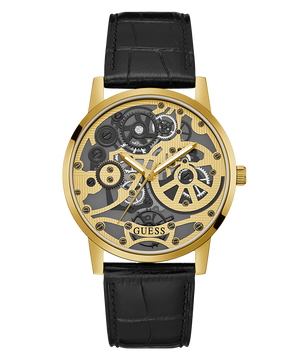 Guess Gadget Gold Dial Black Leather Strap Watch for Men - GW0570G1