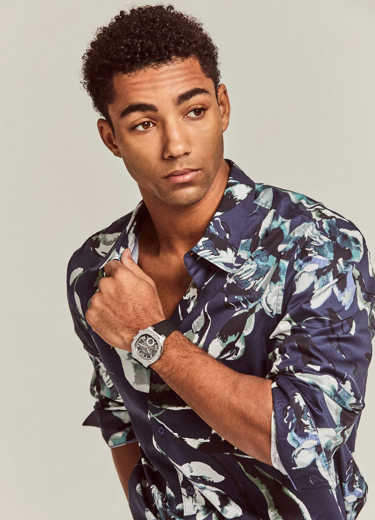 Guess Headline Chronograph Grey Dial Black Rubber Strap Watch for Men - GW0571G1