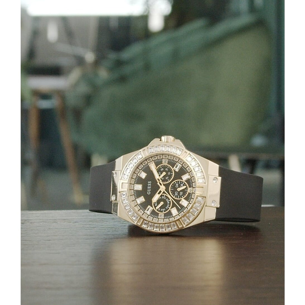 Guess Venus Diamonds Black Dial Black Rubber Strap Watch for Women - GW0118L1