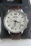 Hugo Boss Slim Chronograph White Dial Brown Leather Strap Watch For Men - 1513263
