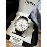 Hugo Boss Aeroliner Chronoraph White Dial Brown Leather Strap Watch For Men - 1512447
