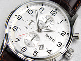 Hugo Boss Aeroliner Chronoraph White Dial Brown Leather Strap Watch For Men - 1512447