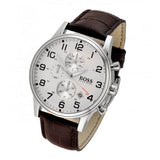Hugo Boss Aeroliner Chronoraph White Dial Brown Leather Strap Watch For Men - 1512447