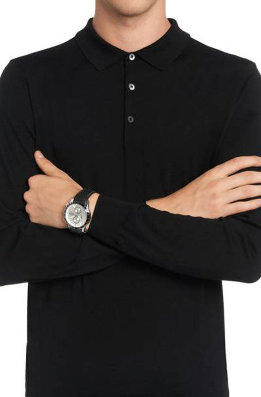 Hugo Boss Rafale Chronograph Quartz Silver Dial Black Leather Strap Watch For Men - 1513403