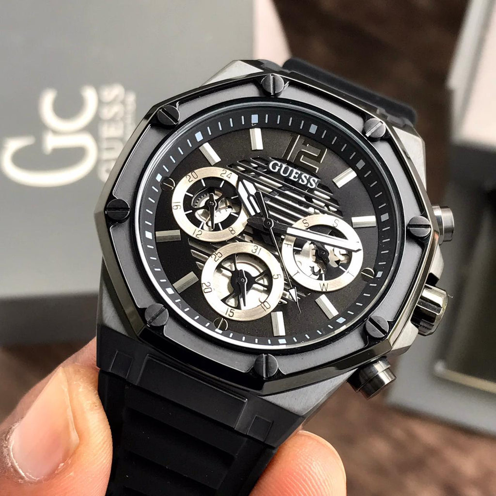 Guess Momentum Black Dial Black Rubber Strap Watch for Men - GW0263G4
