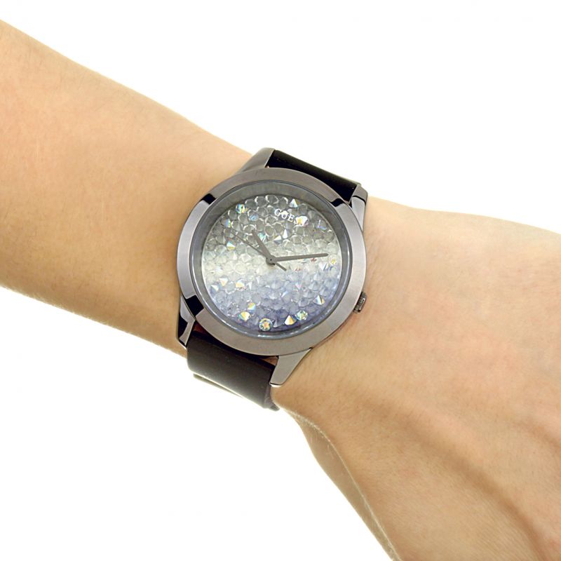 Guess Crush Crystals Silver Dial Black Rubber Strap Watch for Women - W1223L4