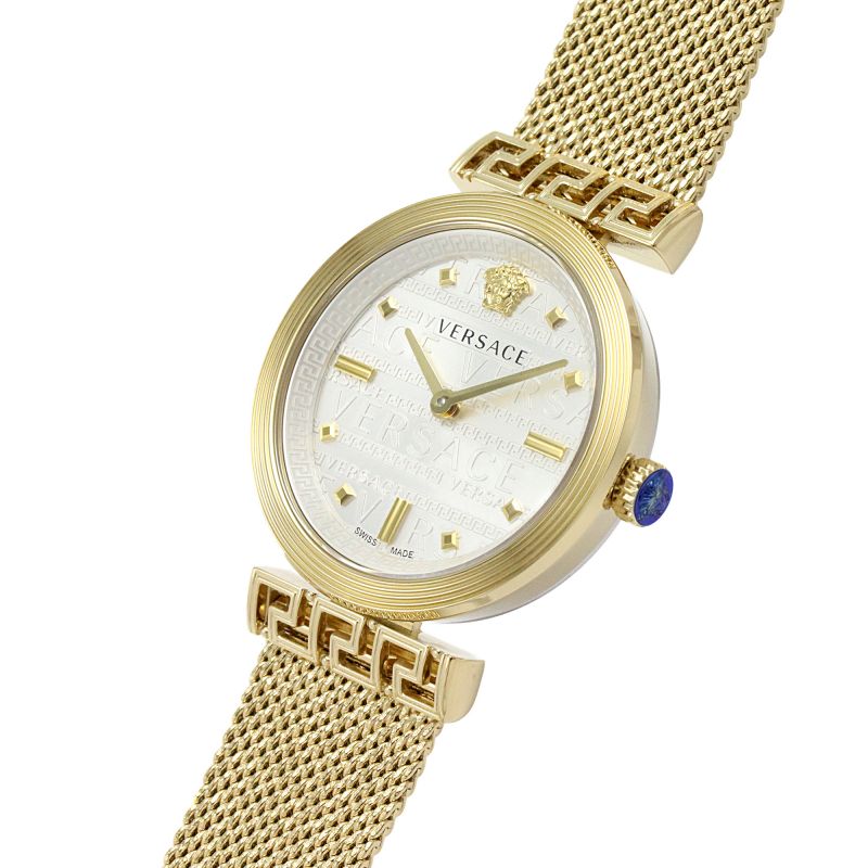 Versace Meander Greca White Dial Gold Mesh Bracelet Watch for Women - VELW00820