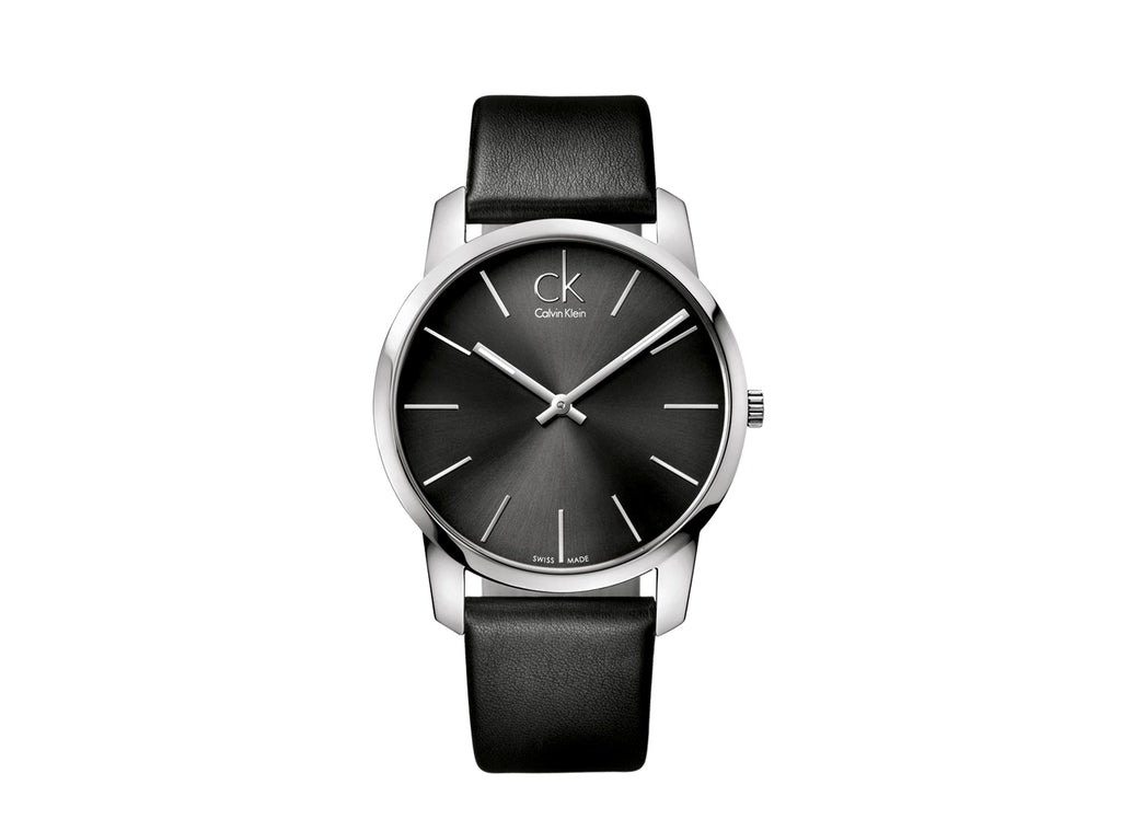 Calvin Klein City Grey Dial Black Leather Strap Watch For Men - K2G21107