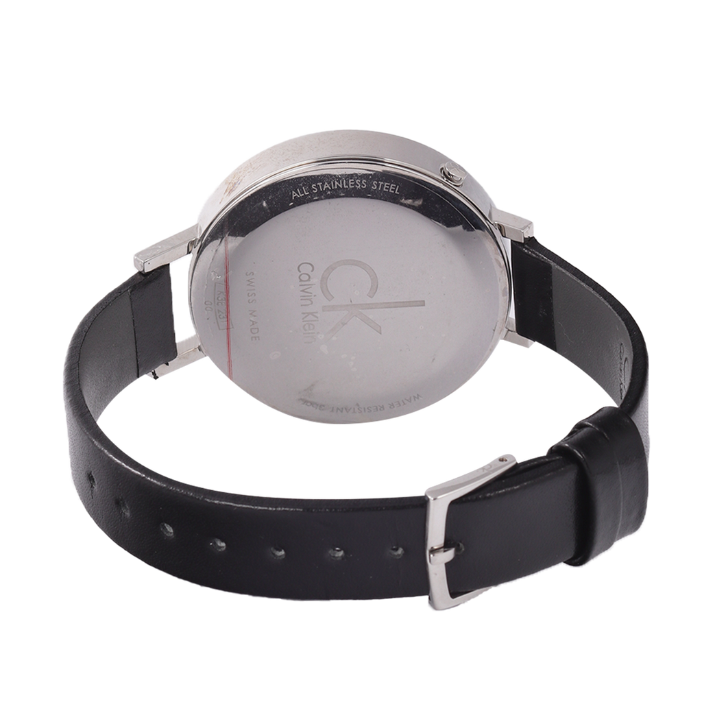 Calvin Klein Equal Black Dial Black Leather Strap Watch for Women - K3E231C1