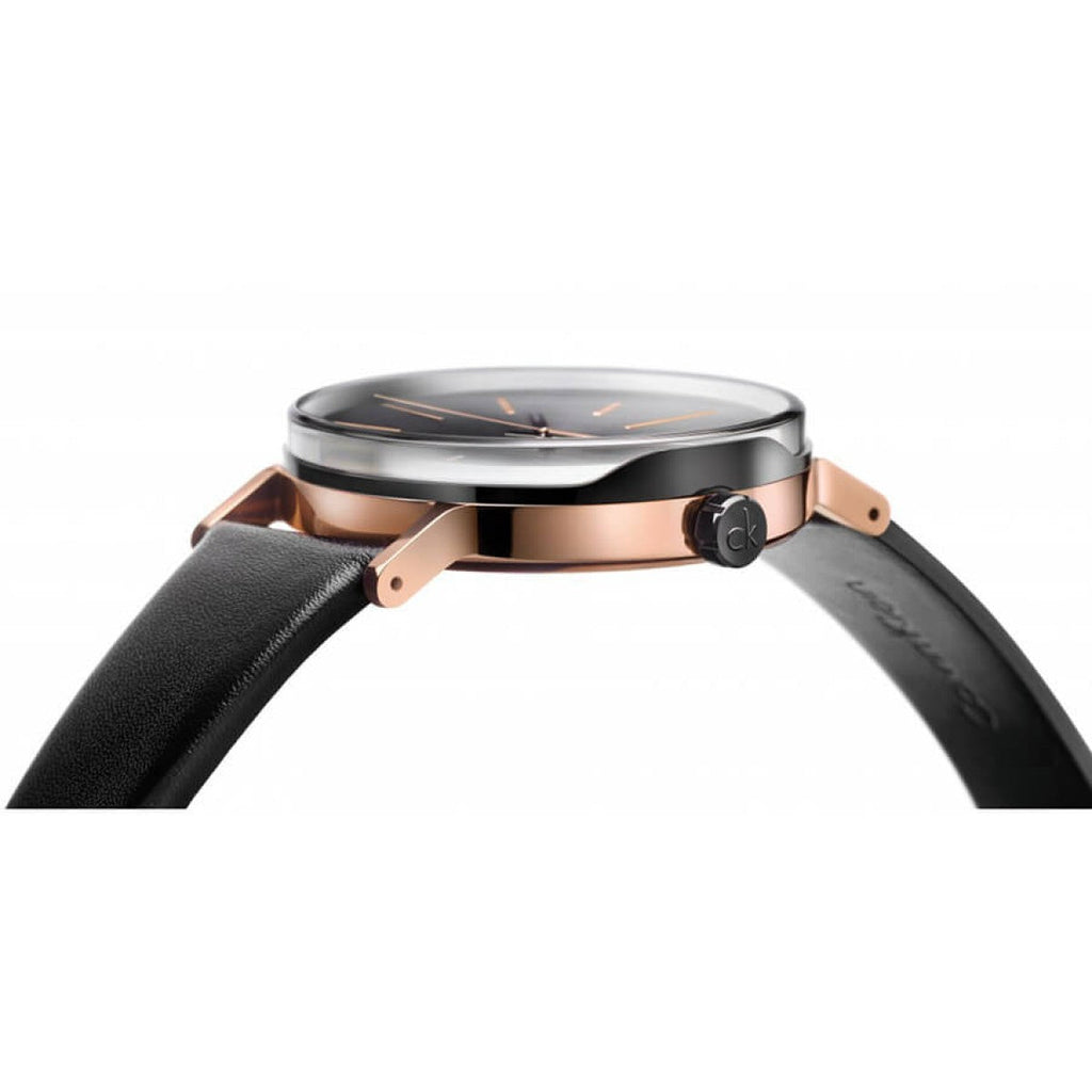 Calvin Klein Boost Black Dial Black Leather Strap Watch for Men - K7Y21TCZ