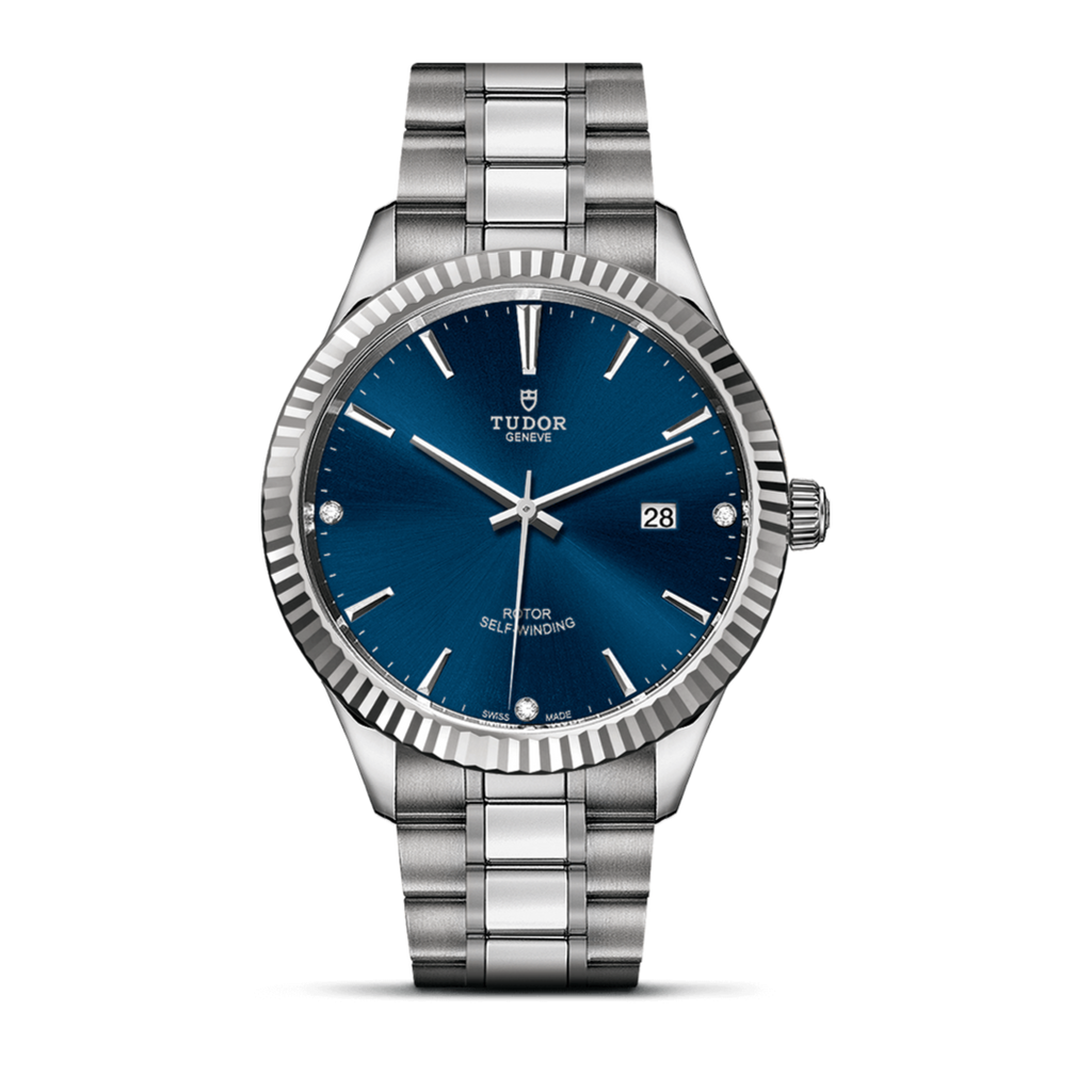 Tudor Style Automatic Diamonds Blue Dial Silver Steel Strap Watch for Men - M12710-0017
